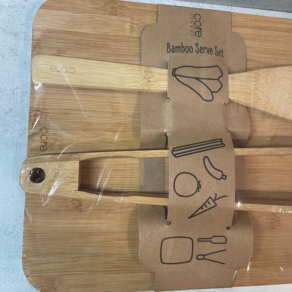 Core Bamboo - Bamboo Serve Set (Charcuterie Board, Spatula and Tongs) New - Picture 4 of 5